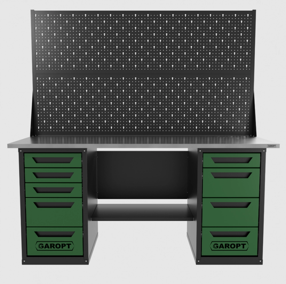 Верстак двухтумбовый 4 ящиков /5 ящиков с двумя экранами 1800*700 зеленый GAROPT, GT1800Y4Y5PP2.green