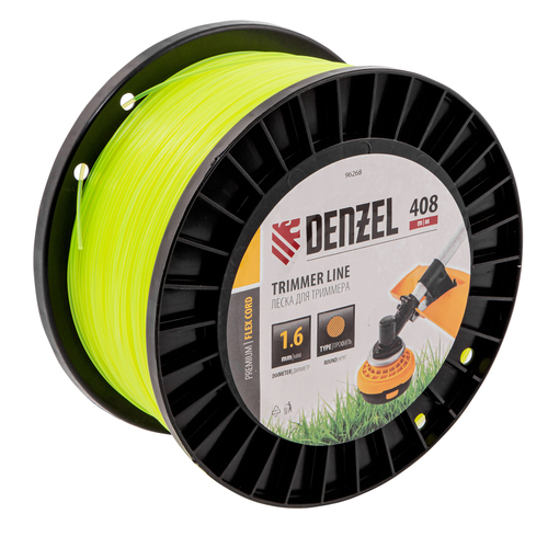 Леска для триммера круглая, 1,6мм х 408м, на DIN катушке FLEX CORD, Denzel