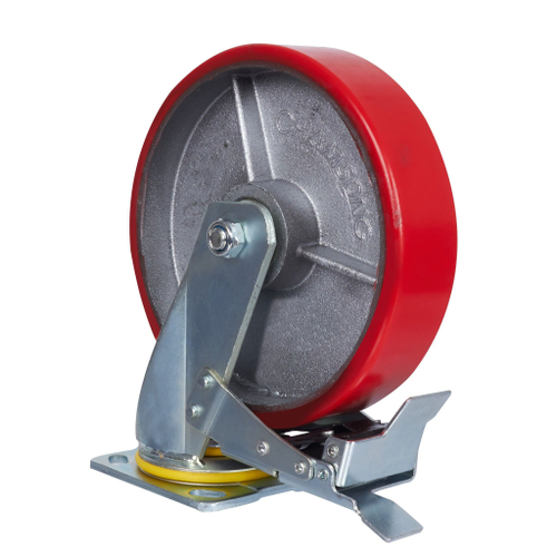 Большегрузное колесо с полиуретановой шинкой С-4102-DUS поворотное, с тормозом, г/п 1500 кг