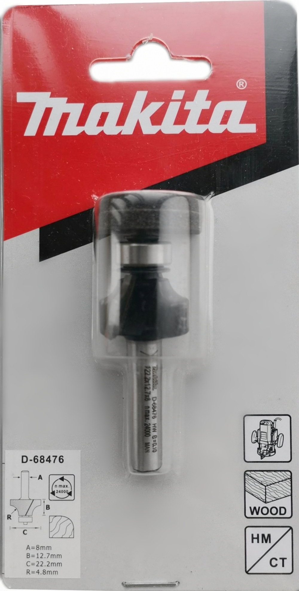 Кромочная калевочная фреза 4.8R, 22.2х12.7, S8, 2T Makita D-68476