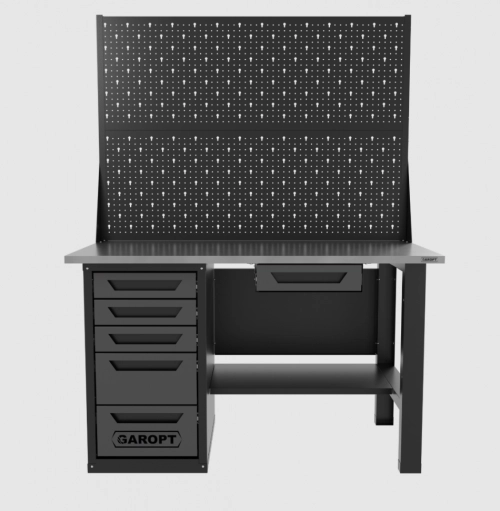 Верстак однотумбовый 5 ящиков с двумя экранами и ящиком, серый 1400*700 Garopt, GT1400STY1Y5PP2.grey