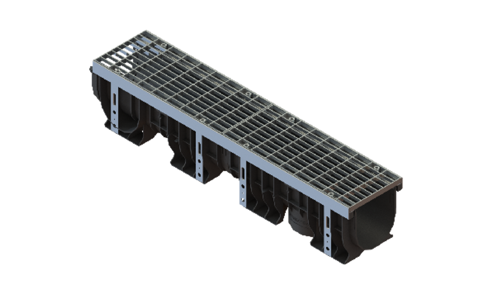 Лоток водоотводный пластиковый PolyMax Drive DN150 h200 с решеткой ячеистой ОС кл.А15 (к-т)