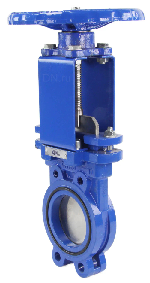 Задвижка шиберная DN.ru GVKR1331N-2W-Fb-S Ду100 Ру10 двусторонняя, межфланцевая, шпиндель - выдвижной, корпус - чугун GGG40, шибер - нержавеющая сталь 304, уплотнение - NBR, управление - штурвал