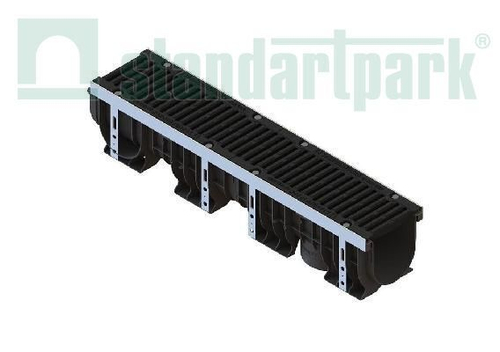 Лоток водоотводный пластиковый PolyMax Drive DN150 h216 с решеткой щелевой чугунной ВЧ кл.D400 (к-т)