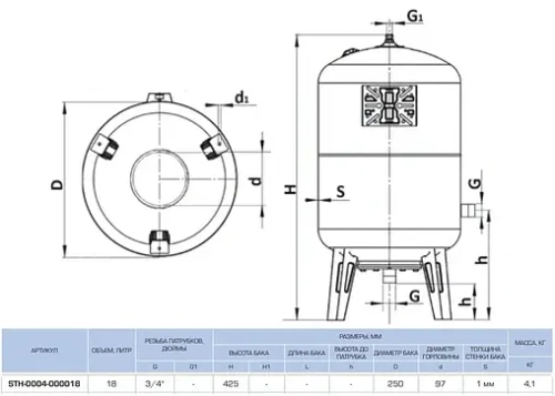 Расширительный бак Stout 18л 5 бар STH-0004-000018