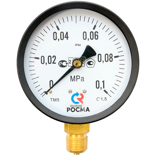 Манометр радиальный Росма ТМ-51GР.GG IP54 (G-G.1МПа) М2Gх1.5 1.5 общетехнический специального исполнения, 1GGмм, тип - ТМ-51GР, радиальное присоединение, шкала (G-G.1МПа), резьба М2Gх1.5, класс точности 1.5