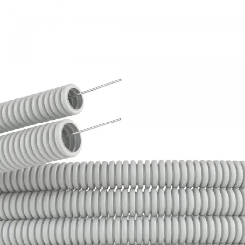 Труба ПВХ гибкая гофрированная д.16 мм, лёгкая, с протяжкой, цвет серый, (Бухта 100м) 91916 DKC (ДКС) DKC (ДКС)