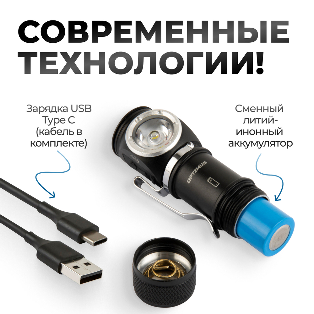 OPT-HL600 Фонарь налобный съёмный, 600 Лм