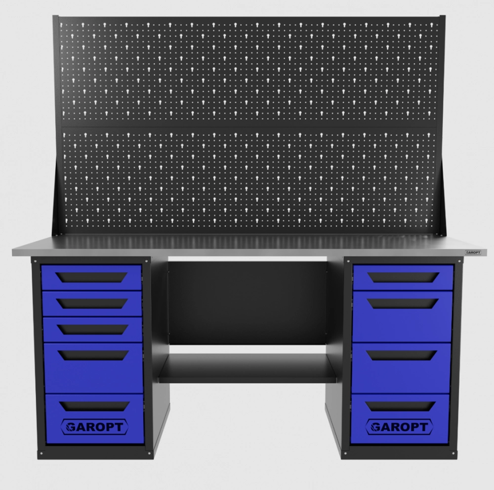 Верстак двухтумбовый 4 ящиков /5 ящиков с двумя экранами 1800*700 синий GAROPT, GT1800Y4Y5PP2.blue