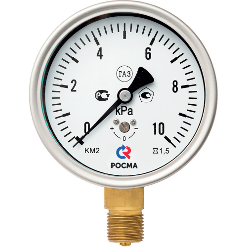 Манометр низкого давления Росма КМ-11Р (G-25кПа) M12x1.5 2.5 63мм, тип - КМ-11Р, радиальное присоединение, G-25кПа, резьба M12x1.5, класс точности 2.5