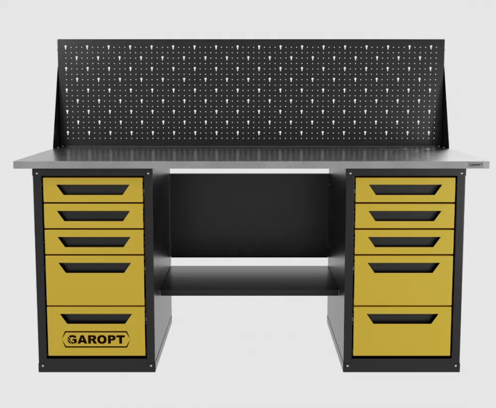 Верстак двухтумбовый 5 ящиков /5 ящиков с экраном, желтый 1800*700 GAROPT, GT1800Y5Y5PP.yell