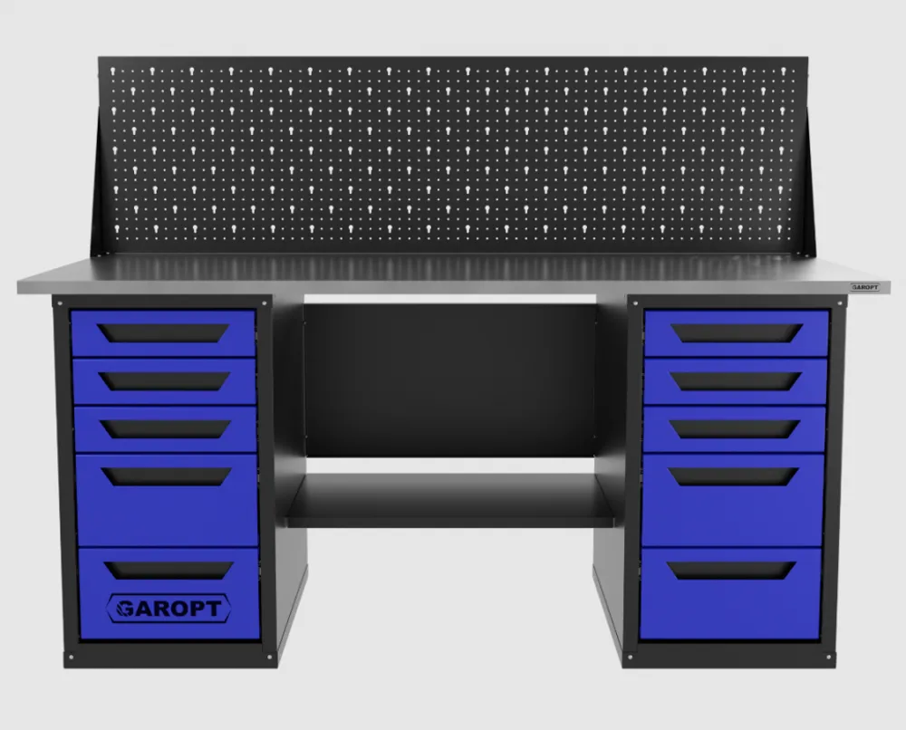 Верстак двухтумбовый 5 ящиков /5 ящиков с экраном, синий 1800*700 GAROPT, GT1800Y5Y5PP.blue