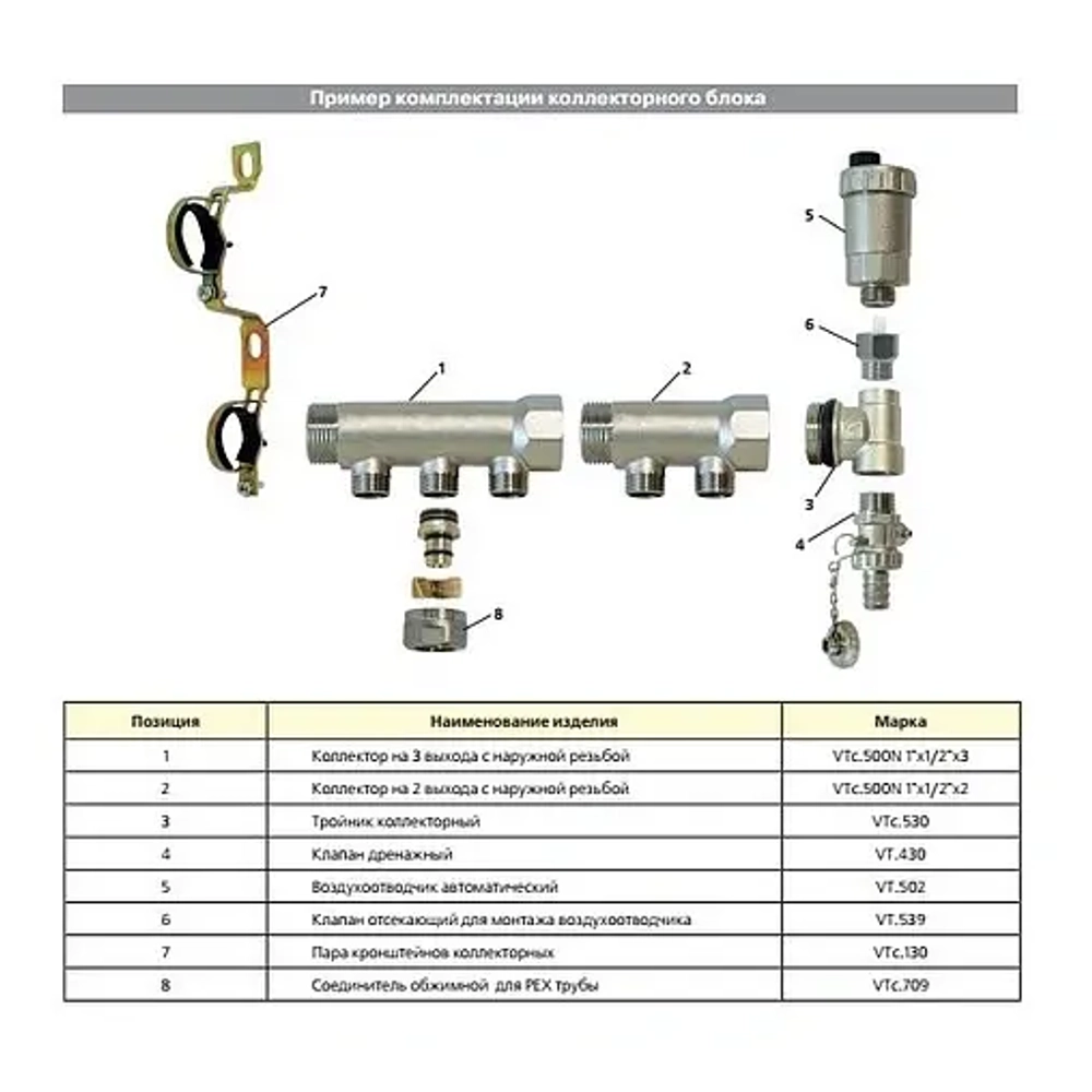 Коллектор распределительный проходной 3 отвода 1"в/н x ½"в Valtec VTc.550.N.0603