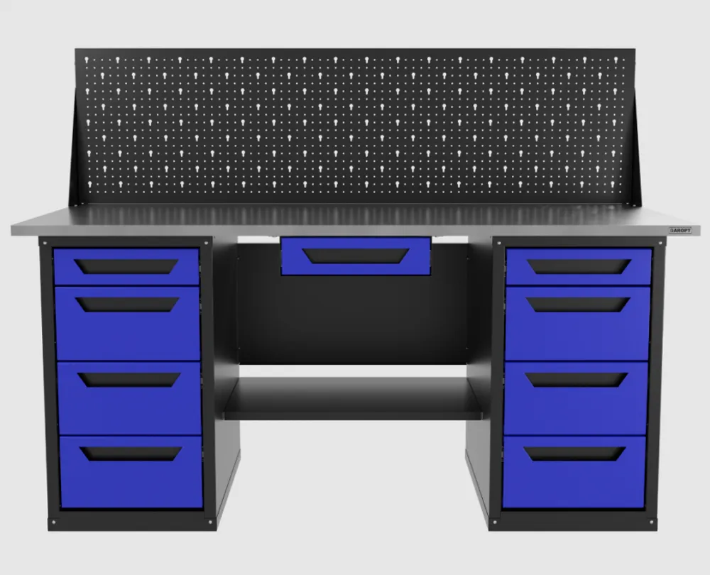 Верстак двухтумбовый 4 ящиков /4 ящиков с экраном и ящиком, синий 1800*700 GAROPT, GT1800Y1Y4Y4PP.blue