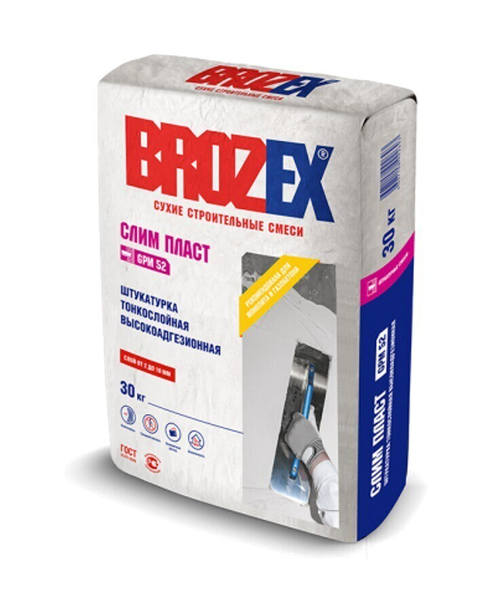 Штукатурка гипсовая Brozex GPM-52 Слим Пласт тонкослойная для машинного нанесения 30 кг, 40 шт/поддон