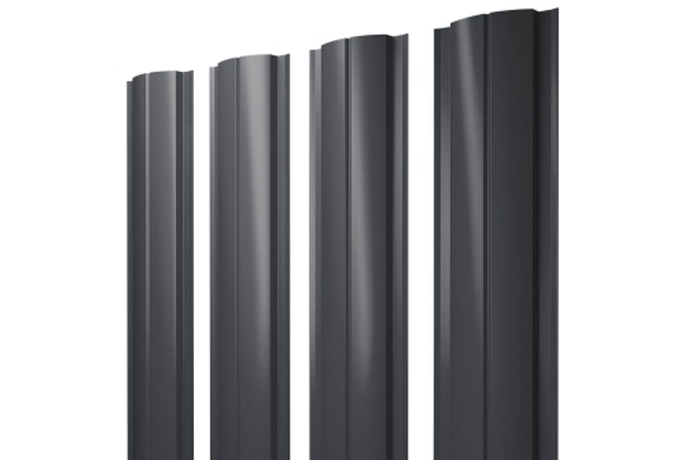 Штакетник Полукруглый Slim с прямым резом 0,5 PE RAL 7024 мокрый асфальт
