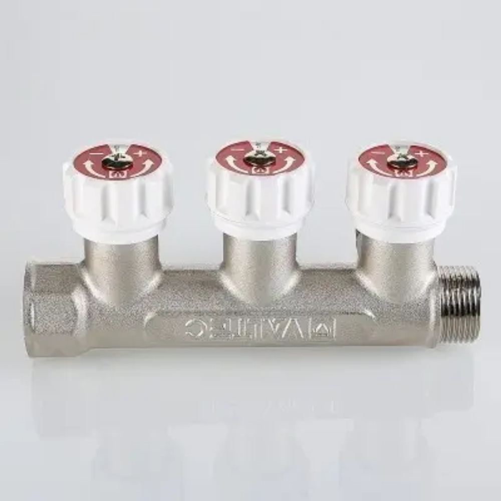Коллектор регулирующий проходной 3 отвода ¾"в/н x ½"к Valtec VTc.570.N.0503