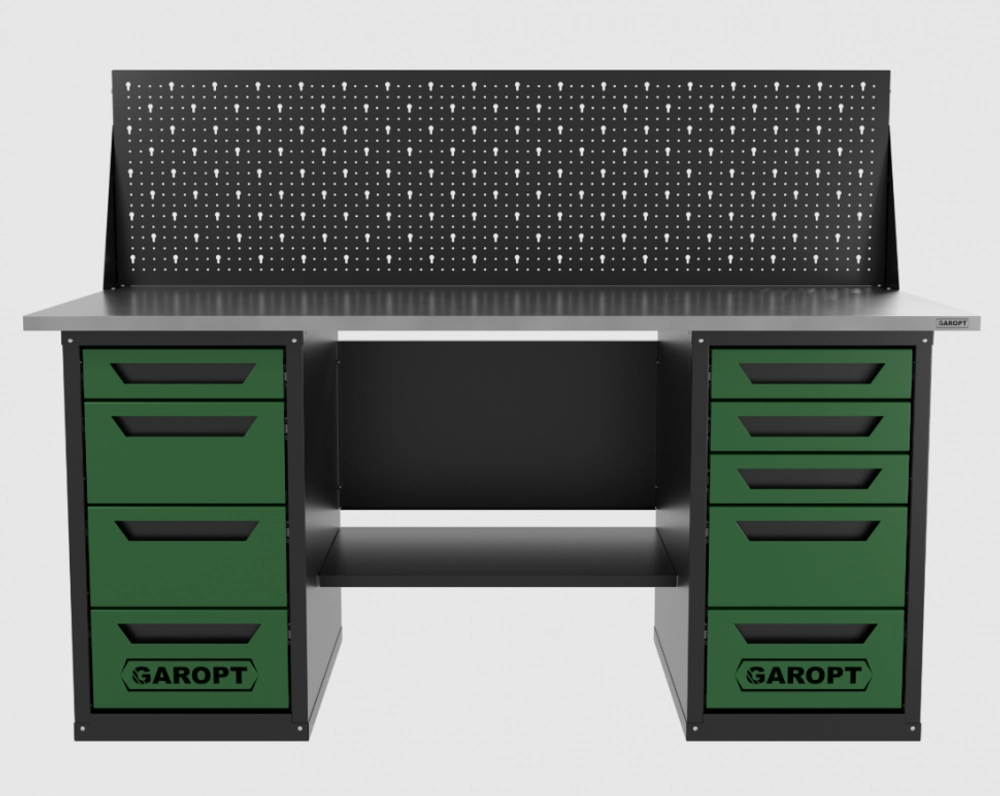 Верстак двухтумбовый 4 ящиков /5 ящиков с экраном 1800*700 зеленый GAROPT, GT1800Y4Y5PP.green