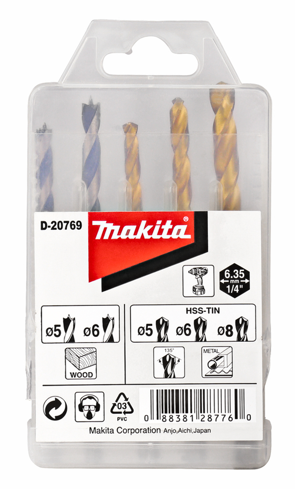 Набор сверл по дереву и металлу 1/4, 5 шт Makita D-20769