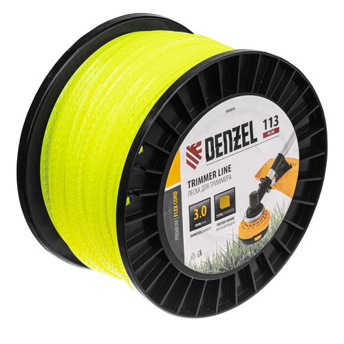 Леска для триммера зубчатый квадрат, 3,0мм х 113м, на DIN катушке FLEX CORD// Denzel