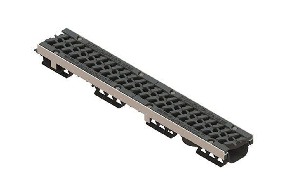 Лоток водоотводный PolyMax Drive DN100 h96 пластиковый с решеткой щелевой чугунной ВЧ кл. Е (комплект)