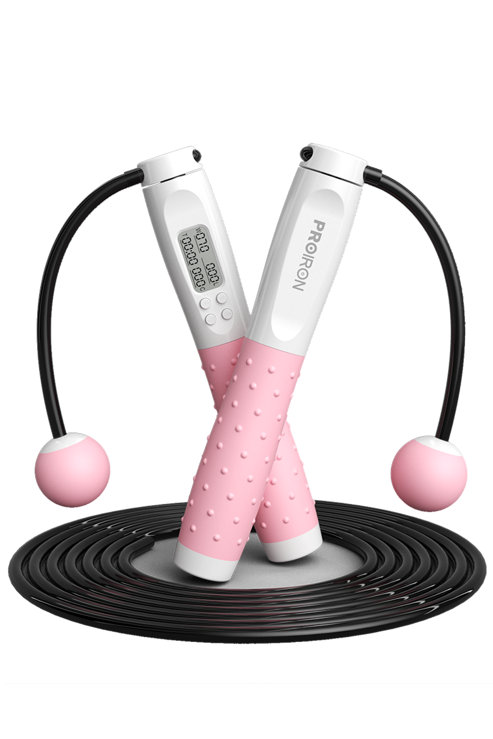 Скакалка умная с дисплеем, бело-розовая ProIron от ГЕЛЕОС