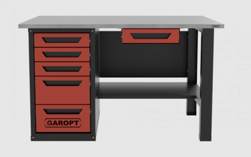 Верстак с ящиком однотумбовый 5 ящиков, красный 1400*700 Garopt, GT1400STY1Y5.red