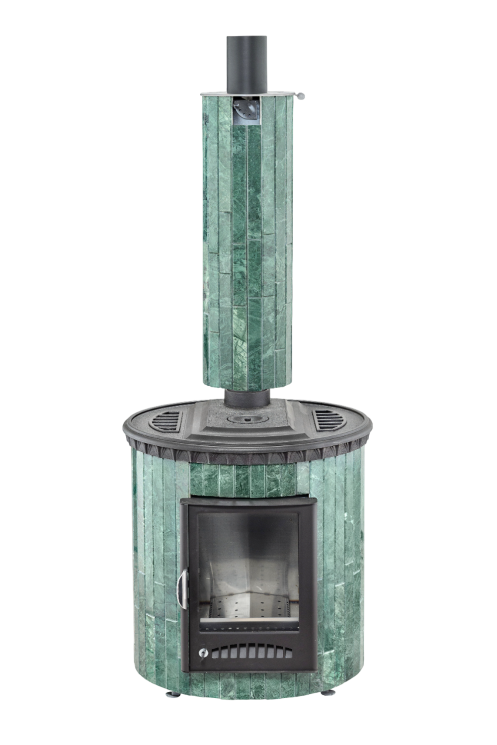 Отопительно-варочная печь "Нелжа" водяной контур в каменной облицовке