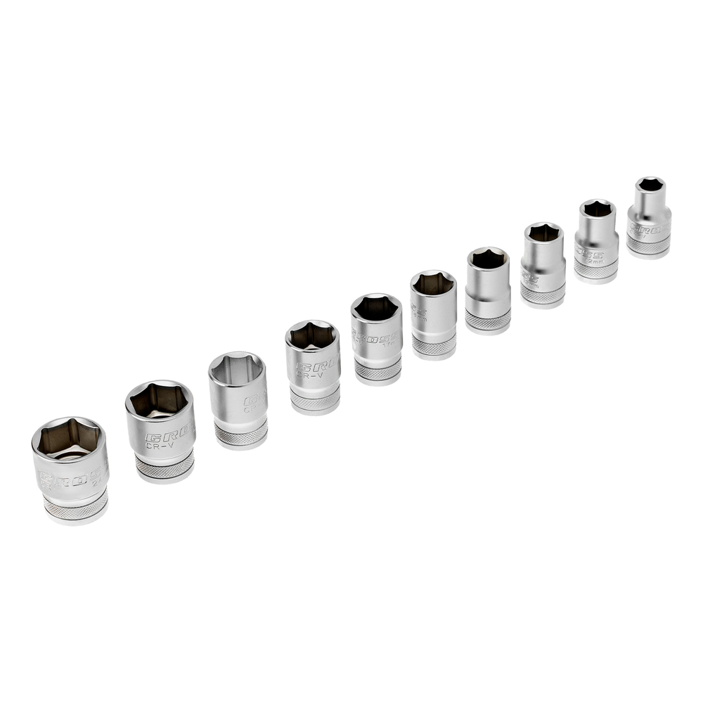 Набор торцевых головок, трещотка 120 зубьев, 1/2", CrV, 12 предметов Gross