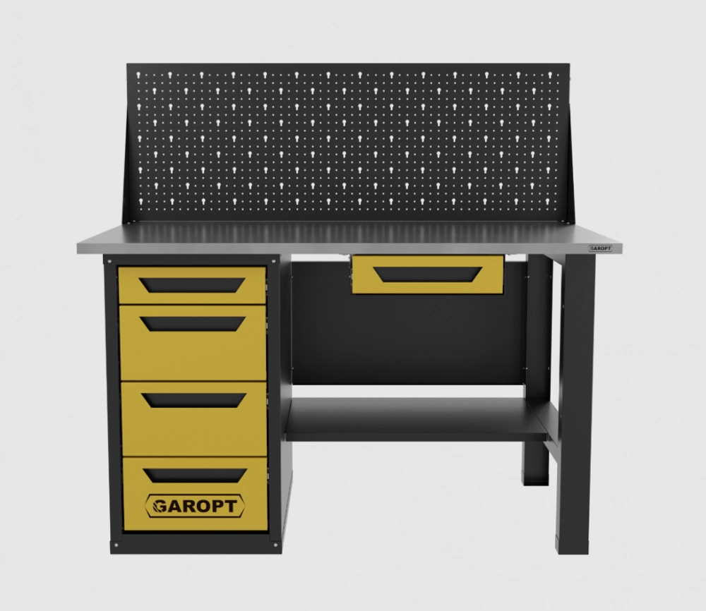 Верстак с ящиком однотумбовый 4 ящика с экраном желтый 1400*700 Garopt, GT1400STY1Y4PP.yell