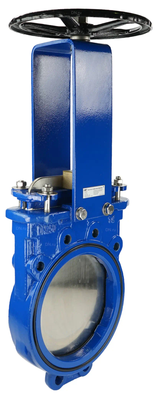 Задвижка шиберная DN.ru GVKN1331N-2W-Fb-S Ду250 Ру10 двусторонняя, межфланцевая, шпиндель - невыдвижной, корпус - чугун GGG40, шибер - нержавеющая сталь 304, уплотнение - NBR, управление - штурвал