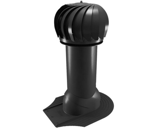 Роторная вентиляция для мягкой кровли при монтаже d150мм, h-650мм утепленная, черная RAL 9005