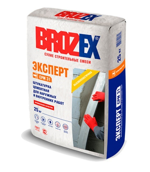 Штукатурка цементная Brozex СРМ-31 Эксперт для наружных и внутренних работ 25 кг, 56 шт/поддон