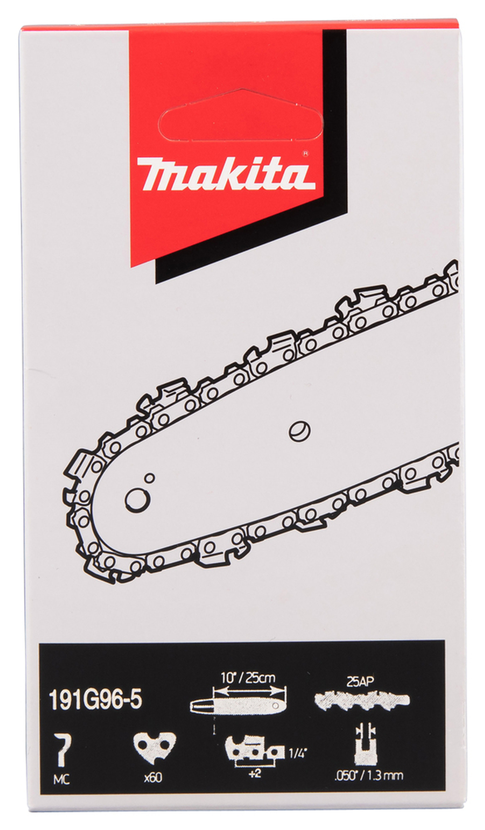 Цепь, длина 25 см/10, шаг 1/4, паз 1.3 мм, 60 звеньев, 25AP Makita 191G96-5