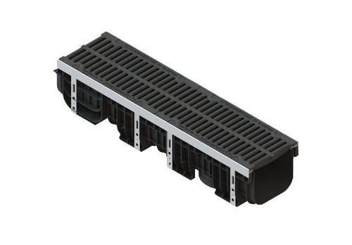 Лоток водоотводный пластиковый PolyMax Drive DN200 h217 с решеткой щелевой чугунной ВЧ кл.D400 (к-т)