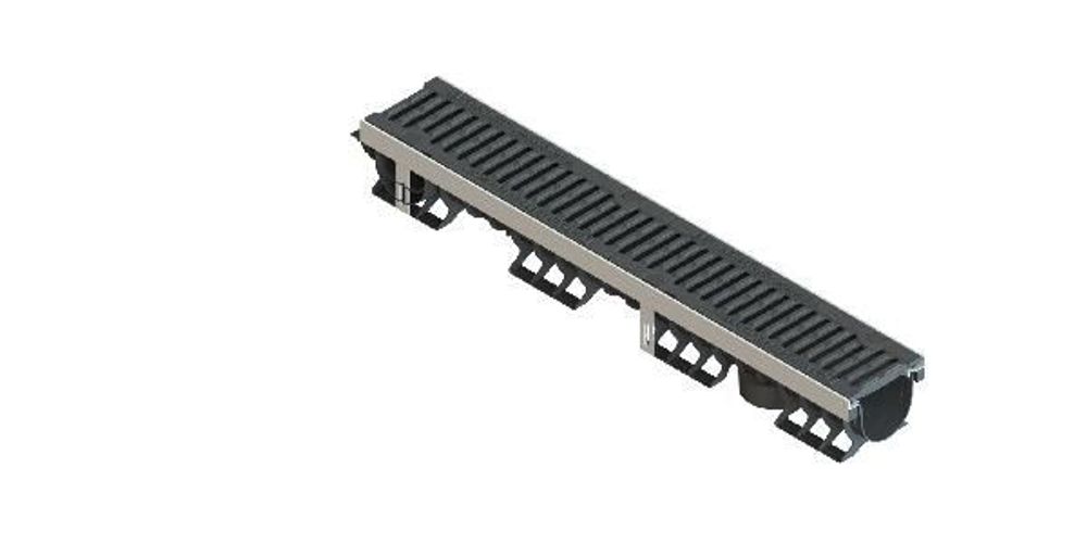 Лоток водоотводный PolyMax Drive DN100 h136 пластиковый с решеткой щелевой чугунной ВЧ кл.D (комплект)
