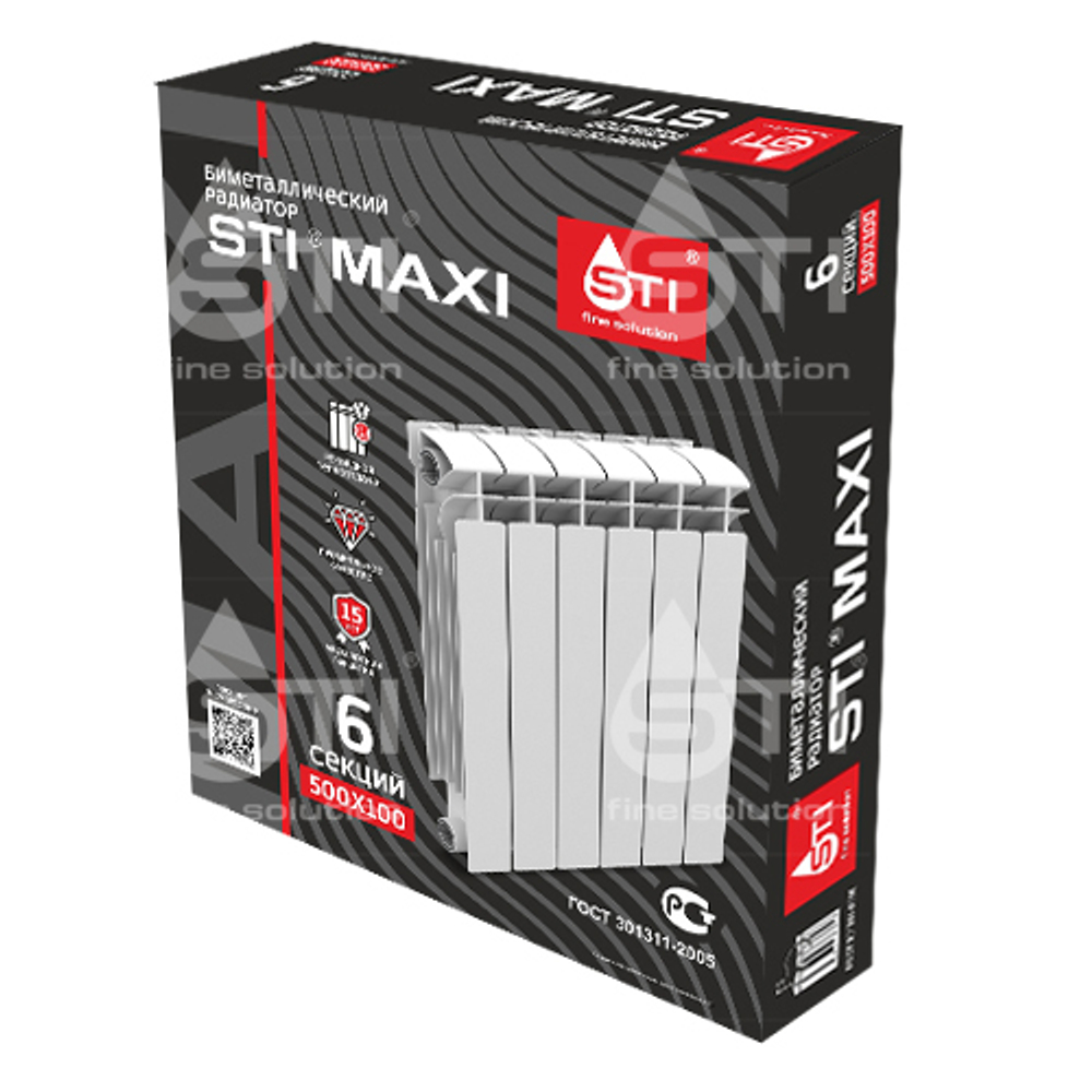 Биметаллический радиатор STI MAXI 500/100 6 сек.