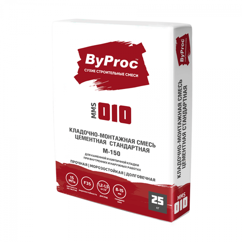 Кладочная смесь ByProc MMS-010 для каменной и кирпичной кладки 25 кг, 48 шт/поддон