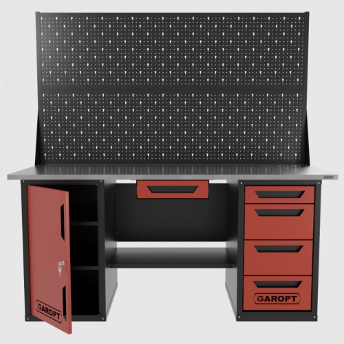 Верстак двухтумбовый дверь/4 ящиков с двумя экранами и ящиком, красный 1800*700 Garopt, GT1800DY1Y4PP2.red