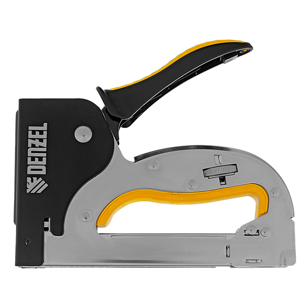 Степлер металл., скобы в комплекте, плавная регулировка удара, 2К рукоятка, тип 53, 4-14 мм Denzel