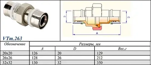 Американка пресс прямая 26мм Valtec VTm.263.N.002626