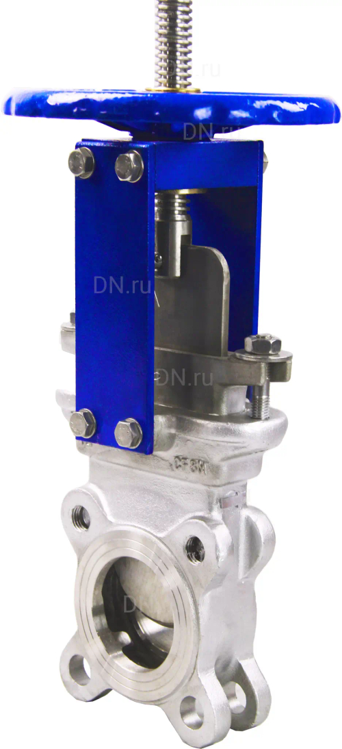 Задвижка шиберная DN.ru GVKR3232M-1W-Fb-S Ду300 Ру10 односторонняя, межфланцевая, шпиндель - выдвижной, корпус - нержавеющая сталь 316, шибер - нержавеющая сталь 316, уплотнение - металл, управление - штурвал