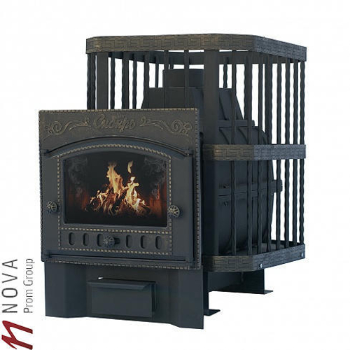 Печь для бани чугунная Сибирь-24 каминная дверка (кованная сетка)