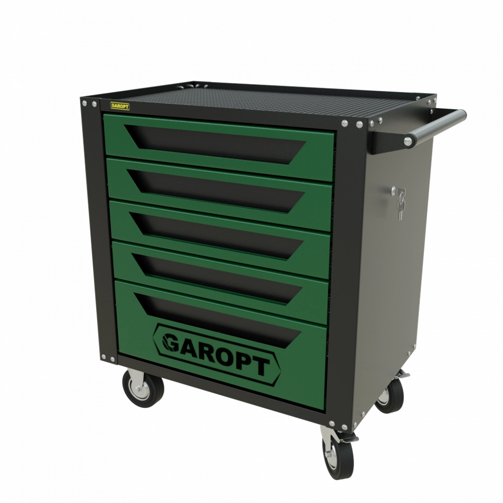 GTS5.green Тележка инструментальная Garopt 5 ящиков ЗЕЛЕНАЯ, центральный замок, увеличенные колеса, доводчики, GAROPT Серия "Standart"