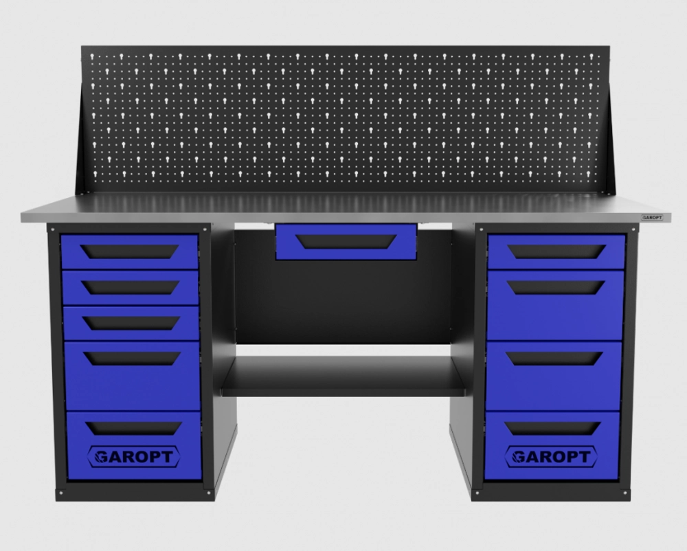 Верстак двухтумбовый 4 ящиков /5 ящиков с экраном и ящиком, 1800*700 синий GAROPT, GT1800Y1Y4Y5PP.blue