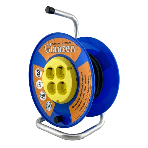 Удлинитель силовой на катушке GLANZEN 4 гн. ПВС 3х1,5 арт. EB-20-019