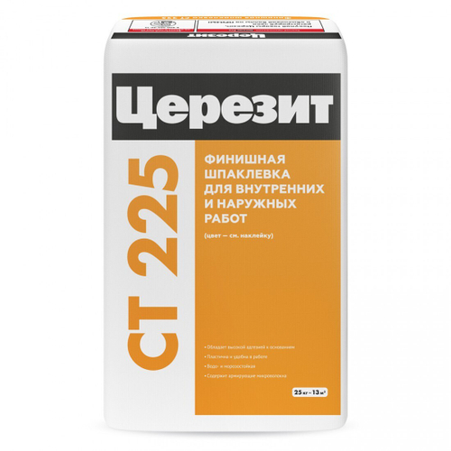 Шпаклевка цементная Церезит CT 225 фасадная финишная белая, слой 0,2-3 мм, 20 кг, шт