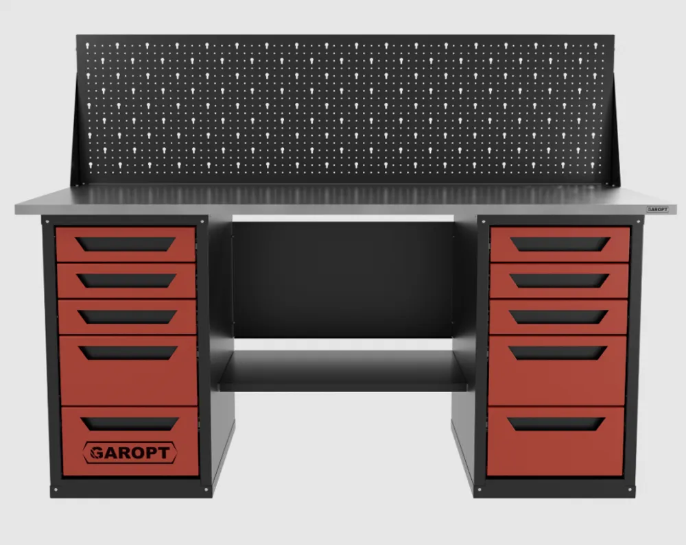 Верстак двухтумбовый 5 ящиков /5 ящиков с экраном, красный 1800*700 GAROPT, GT1800Y5Y5PP.red