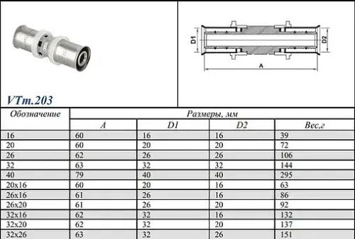 Муфта пресс редукционная 20мм x 16мм Valtec VTm.203.N.002016