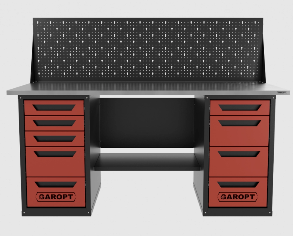 Верстак двухтумбовый 4 ящиков /5 ящиков с экраном 1800*700 красный GAROPT, GT1800Y4Y5PP.red